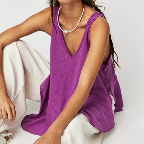We The Free Free People Rosie drop waist tank Vibrant Purple V-Neck Size Large - Picture 2 of 16